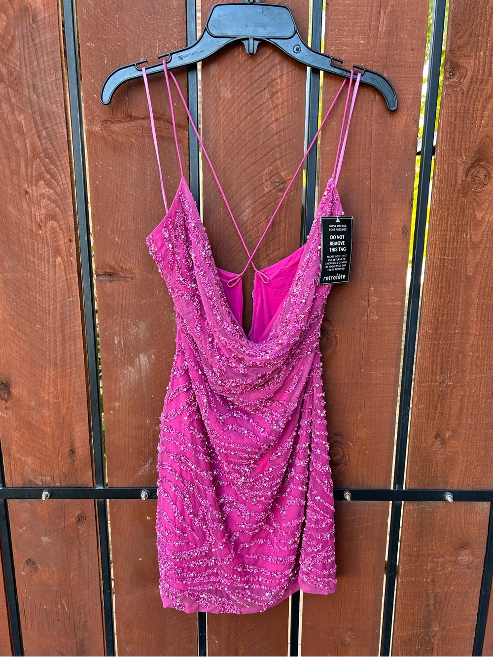 Retrofete Mich Fuchsia Rose Pink Tiger Stripe Sequin Dress NWT size XS - Picture 2 of 12